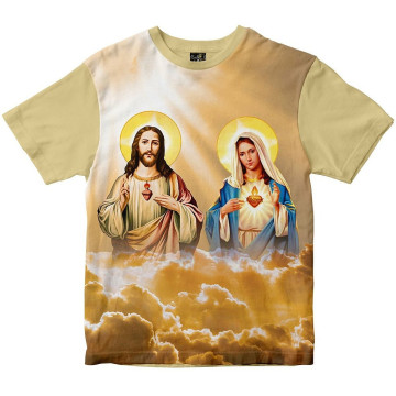 Camiseta Sagrado Coração de Jesus e Maria Rainha do Brasil