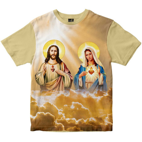 Camiseta Sagrado Coração de Jesus e Maria Rainha do Brasil