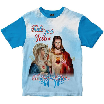 Camiseta Coração de Jesus e Maria Rainha do Brasil