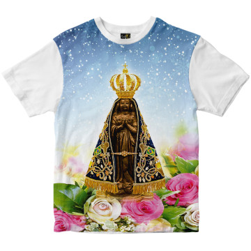 Camiseta Nossa Senhora Senhora Aparecida flores Rainha do Brasil