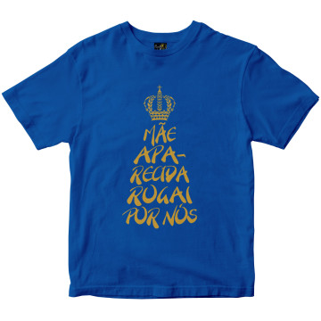 Camiseta Mãe Aparecida Rogai por nós azul Rainha do Brasil