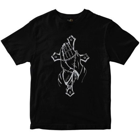 Camiseta Mãos e Terço preta Rainha do Brasil