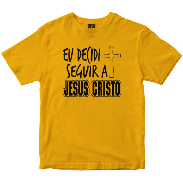 Camiseta Eu Decidi Seguir a Jesus Cristo amarela Rainha do Brasil