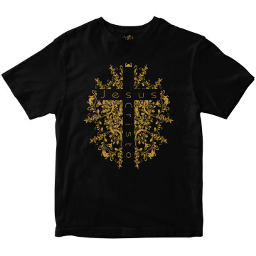 Camiseta Cruz de Jesus Cristo preta Rainha do Brasil