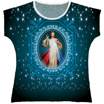 Blusa Feminina bata Jesus Misericordioso Rainha do Brasil