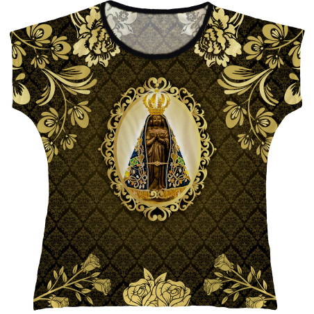 Blusa Feminina bata Nossa Senhora Aparecida Rainha do Brasil