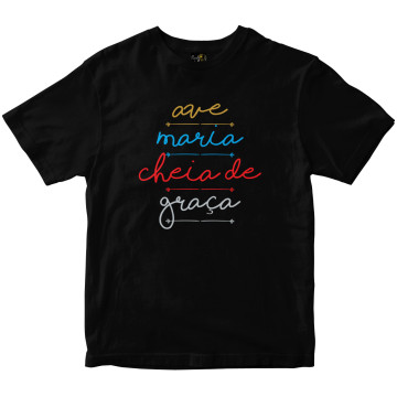 Camiseta Ave Maria Cheia de Graça preta Rainha do Brasil