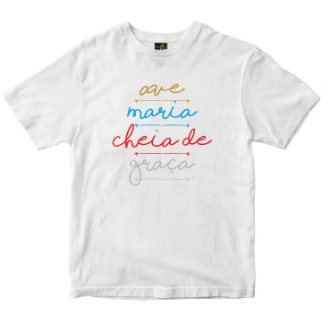 Camiseta Ave Maria Cheia de Graça branca Rainha do Brasil