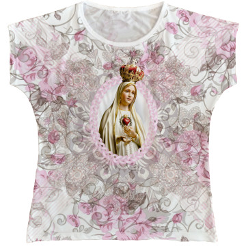 Blusa Feminina bata Nossa Senhora de Fátima Rainha do Brasil