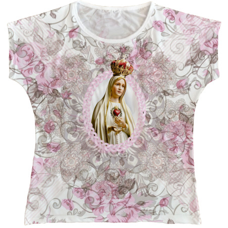 Blusa Feminina bata Nossa Senhora de Fátima Rainha do Brasil