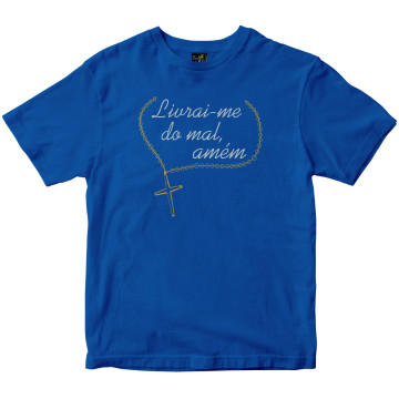 Camiseta Livrai-me do Mal Amém azul Rainha do Brasil