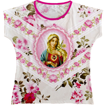 Blusa Feminina bata Sagrado Coração de Maria Rainha do Brasil