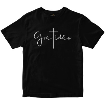 Camiseta Gratidão T em cruz preta Rainha do Brasil