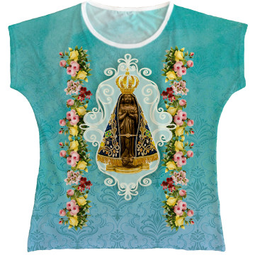 Blusa Feminina bata Nossa Senhora Aparecida Rainha do Brasil