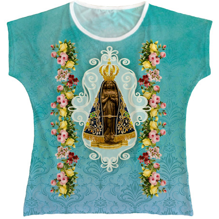 Blusa Feminina bata Nossa Senhora Aparecida Rainha do Brasil