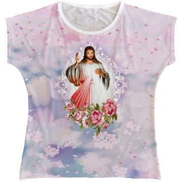 Blusa Feminina bata Jesus Misericordioso Rainha do Brasil