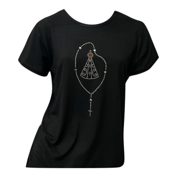 Blusa Feminina Terço e Nossa Senhora Aparecida Rainha do Brasil