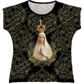 Blusa Feminina bata Nossa Senhora de Fatima Rainha do Brasil