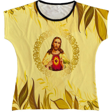 Blusa Feminina bata Sagrado Coração de Jesus Rainha do Brasil