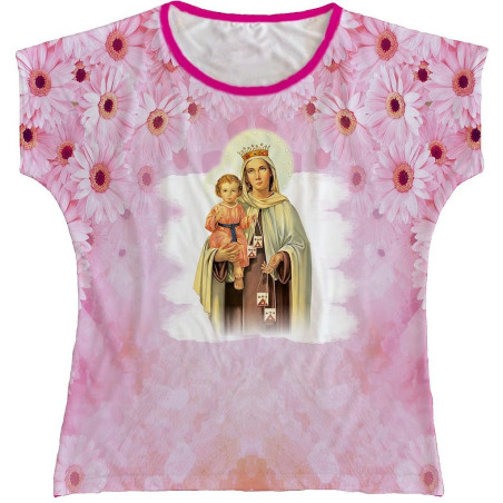 Blusa Feminina bata Nossa Senhora do Carmo Rainha do Brasil