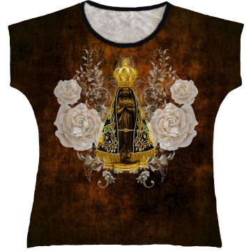 Blusa Feminina bata Nossa Senhora Aparecida Rainha do Brasil