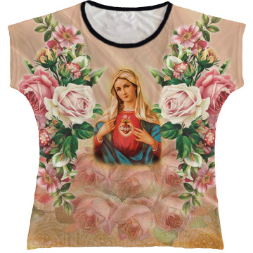 Blusa Feminina bata Sagrado Coração de Maria Rainha do Brasil