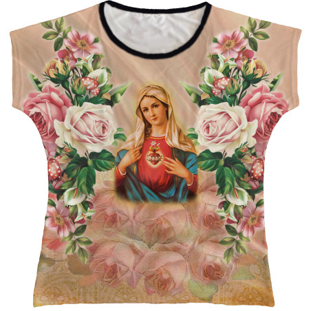 Blusa Feminina bata Sagrado Coração de Maria Rainha do Brasil