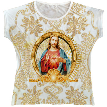 Blusa Feminina bata Sagrado Coração de Jesus Rainha do Brasil