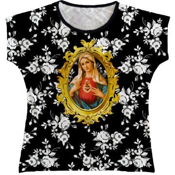 Blusa Feminina bata Sagrado Coração de Maria Rainha do Brasil