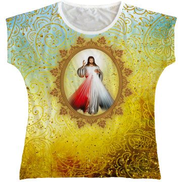 Blusa Feminina bata Jesus Misericordioso Rainha do Brasil