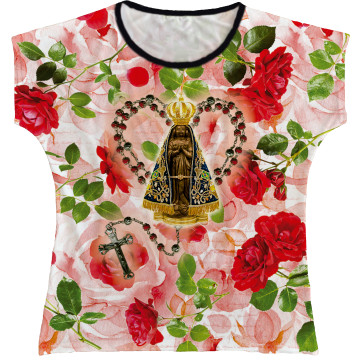 Blusa Feminina bata Nossa Senhora Aparecida Rainha do Brasil