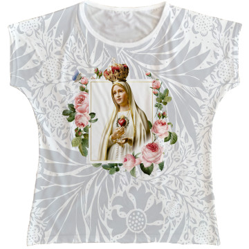 Blusa Feminina bata Nossa Senhora de Fátima Rainha do Brasil