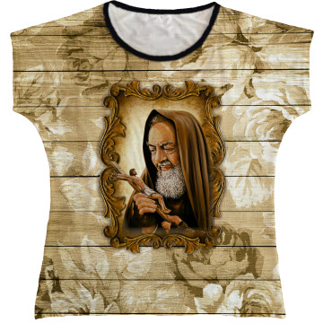 Blusa Feminina bata São Padre Pio Rainha do Brasil