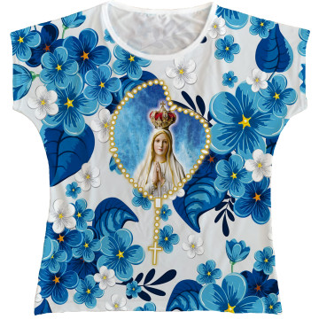 Blusa Feminina bata Nossa Senhora de Fátima Rainha do Brasil