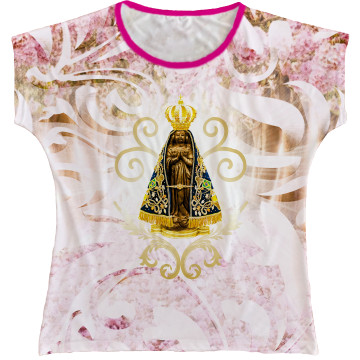 Blusa Feminina bata Nossa Senhora Aparecida Rainha do Brasil