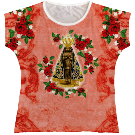 Blusa Feminina bata Nossa Senhora Aparecida Rainha do Brasil