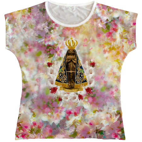 Blusa Feminina bata Nossa Senhora Aparecida Rainha do Brasil