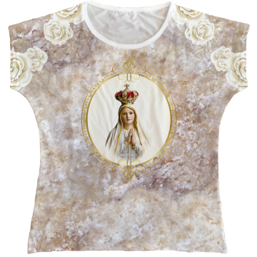 Blusa Feminina bata Nossa Senhora de Fátima Rainha do Brasil