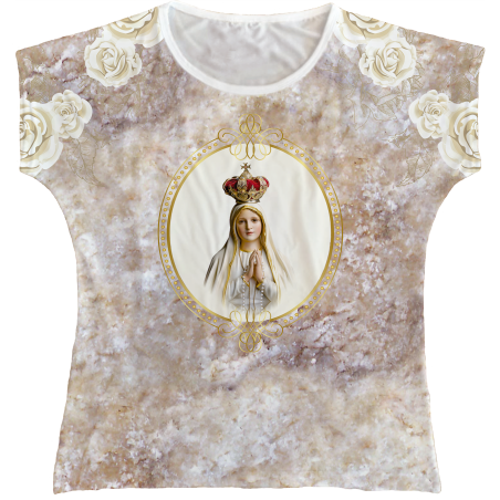 Blusa Feminina bata Nossa Senhora de Fátima Rainha do Brasil