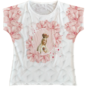 Blusa Feminina bata Nossa Senhora de Fátima Rainha do Brasil