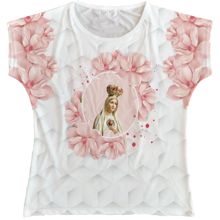 Blusa Feminina bata Nossa Senhora de Fátima Rainha do Brasil
