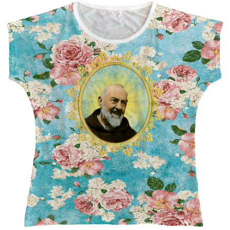 Blusa Feminina bata São Padre Pio Rainha do Brasil