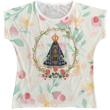 Blusa Feminina bata Nossa Senhora Aparecida Rainha do Brasil