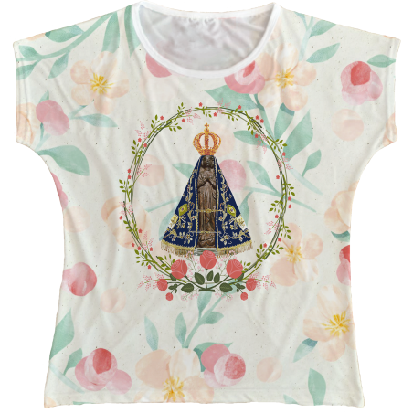 Blusa Feminina bata Nossa Senhora Aparecida Rainha do Brasil
