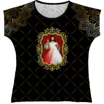 Blusa Feminina bata Jesus Misericordioso Rainha do Brasil