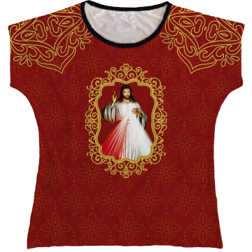 Blusa Feminina bata Jesus Misericordioso Rainha do Brasil